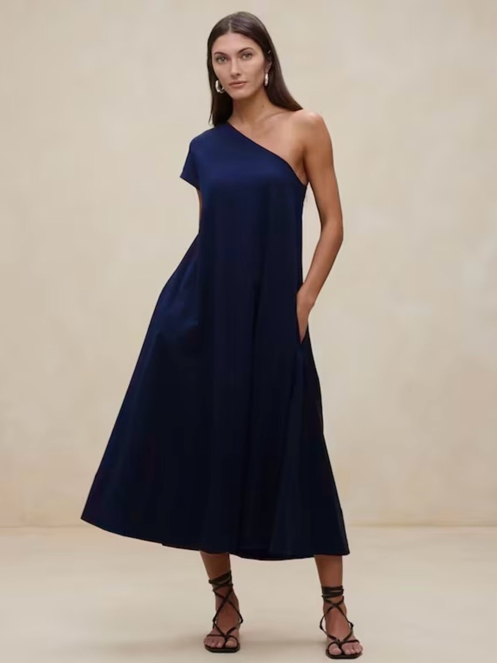 BANANA REPUBLIC Blue Odile One-Shoulder Asymmetric Knit Midi Dress - NWT Large